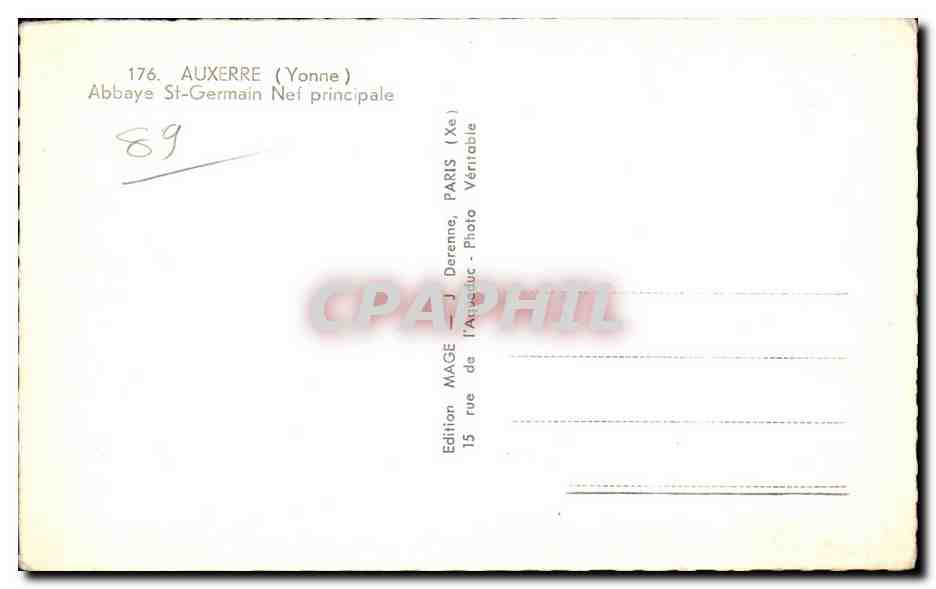 CPA Auxerre Abbaye St Germain Nef principale — Verso