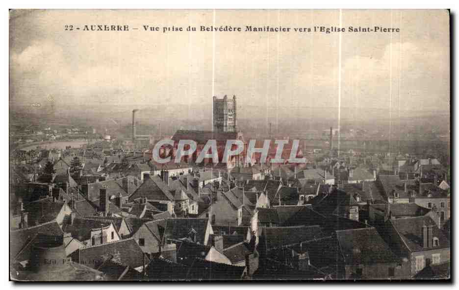 Auxerre — Vue prise du Belvédère Manificier vers l'Église Saint-Pierre — Éditeur P. Manificier, n°22