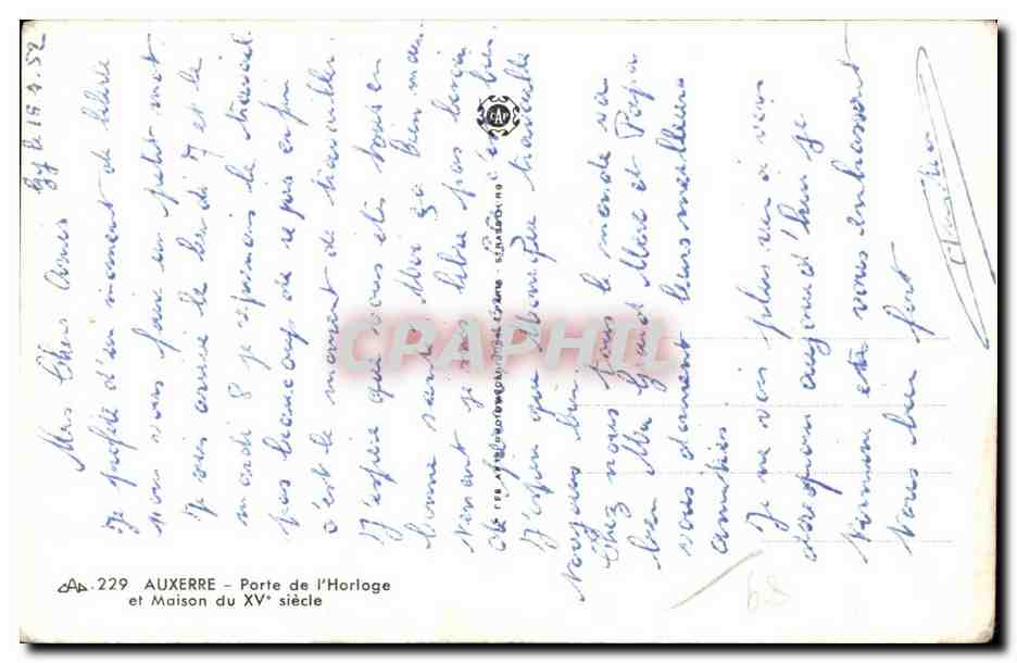 CPA Auxerre Porte de l Horloge et Maison du XV e siecle — Verso