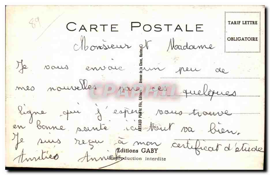 CARTE SYSTEME Auxerre Joyeux Pique Nique — Verso