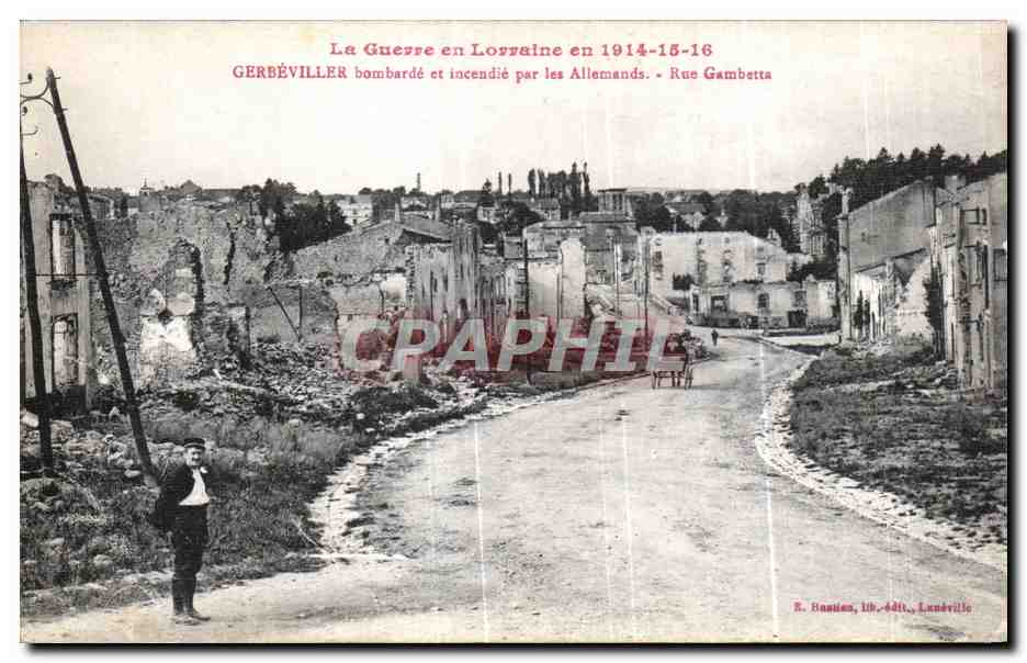 Gerbéviller — destructions après bombardement allemand — R. Baudin, lith. Luneville