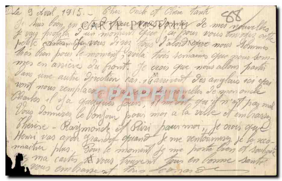 CPA La Guerre de 1914 Dechargement de materiel pris aux allemands a Fonteny Militaria — Achterkant