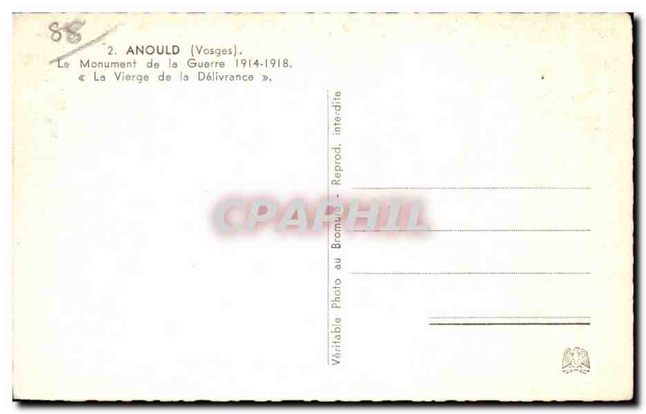 CPA Anould Le Monument de la Guerre La Vierge de la Delivrance — Rückseite