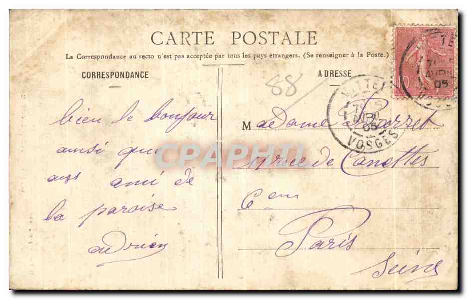 CPA Vittel La Chapelle du Parc — Rückseite