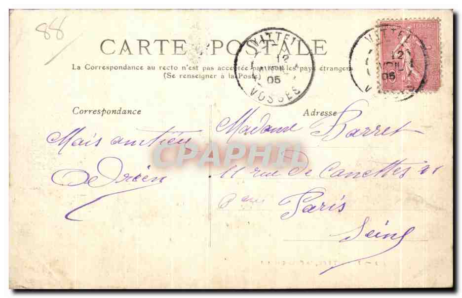 CPA Vosges Vittel le Grand Hotel — Rückseite