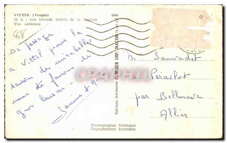 CPA Vittel (Vosges) A Les Grands Hotels de la Station Vue aerienne — Verso