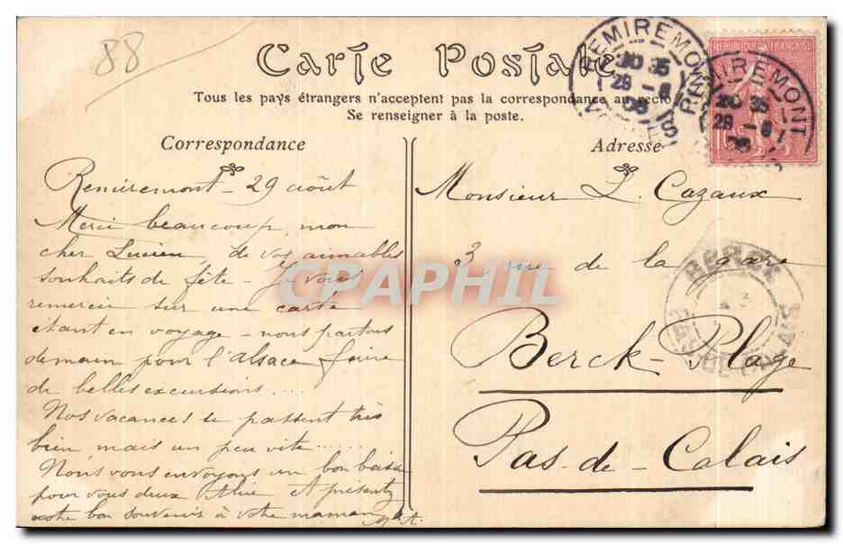 CPA Remiremont Vue Generale prise du Parmont — Rückseite