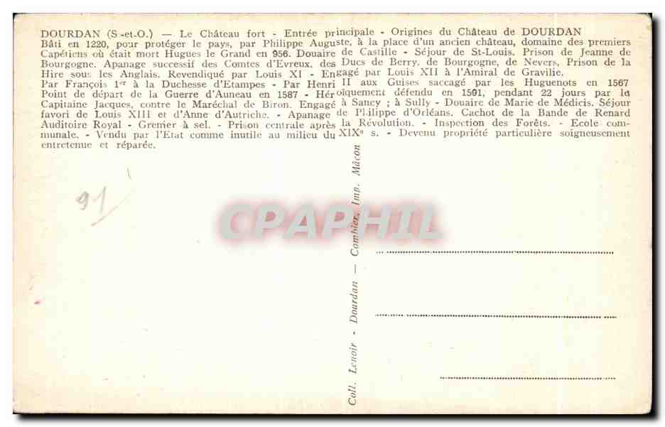CPA Dourdan Le Chateau fort Entree principale Origines du Chateau de — Verso
