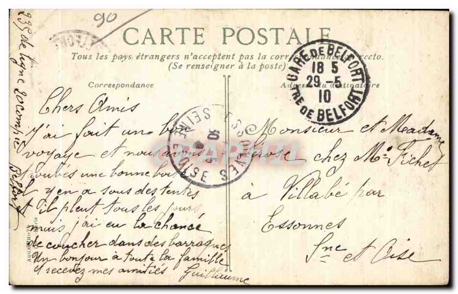 CPA Belfort Monunent des Mobiles Militaria  — Verso