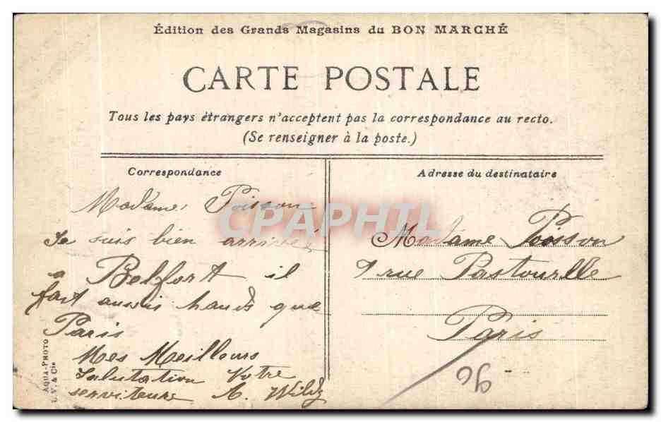 CPA Belfort Moument des Mobiles — Verso