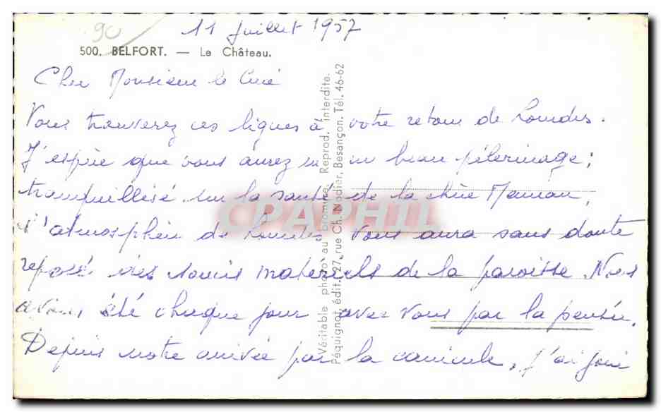 CPA Belfort Le Chateau  — Verso