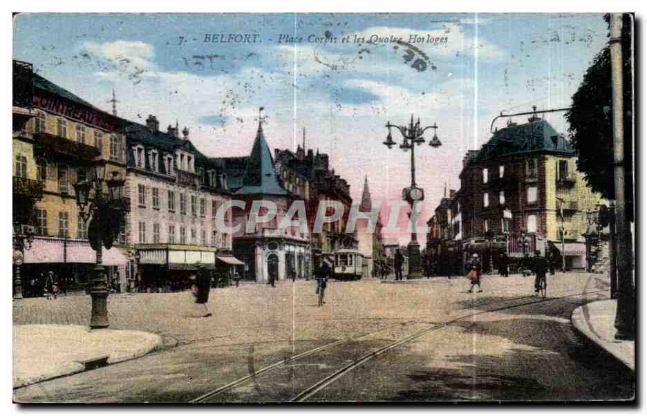 CPA Belfort Place Corbis et les Quatre Horloges