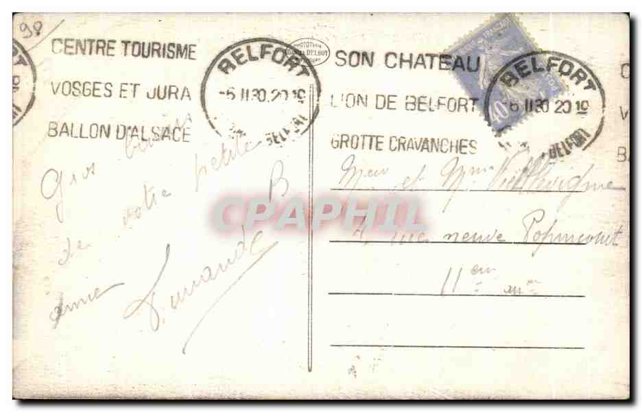 CPA Belfort Place Corbis et les Quatre Horloges — Rückseite