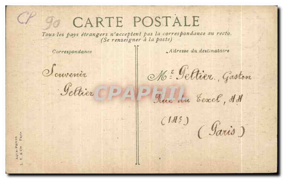 CPA Aux Defenseurs De Belfort — Verso