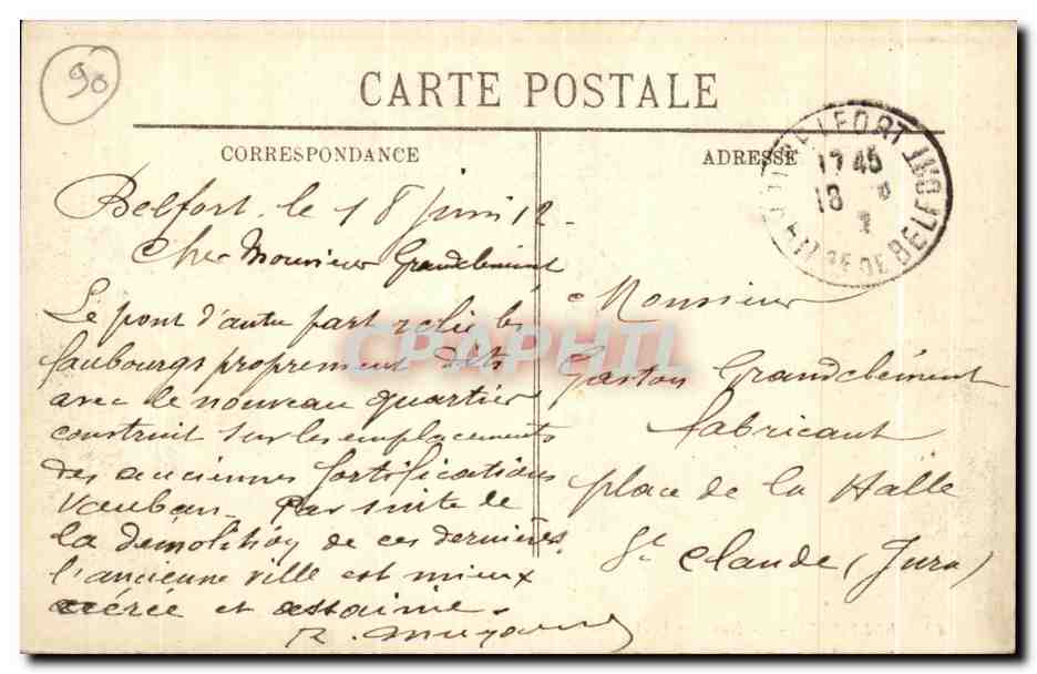 CPA Belfort Le Nouveau Pont — Verso