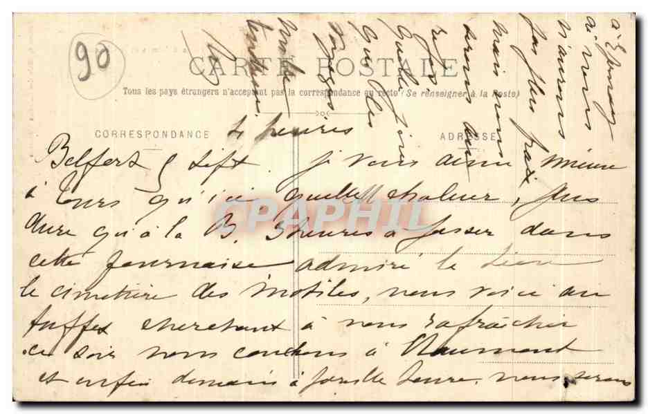 CPA Belfort le La Place d Armes et le Chateau  — Verso