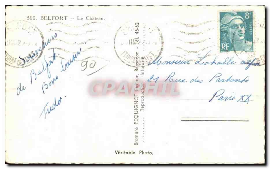 CPA Belfort Le Chateau Lion  — Verso