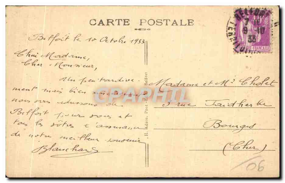CPA Belfort (Territoire) Monument Quand Meme — Verso