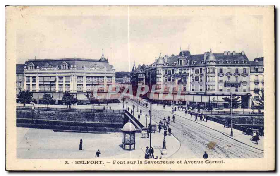 CPA Belfort Pont sur la Savoureuse et Avenue Carnot