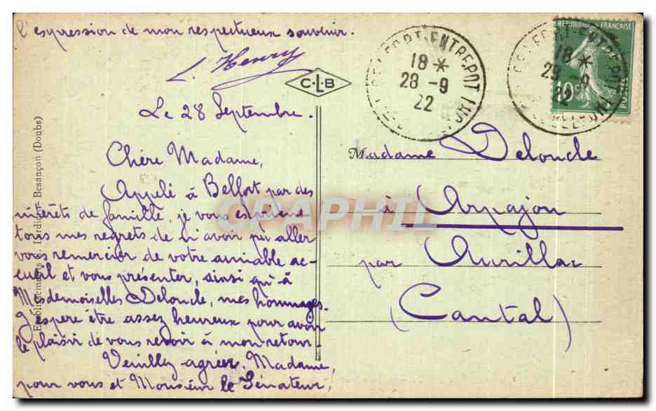 CPA Belfort Pont sur la Savoureuse et Avenue Carnot — Verso