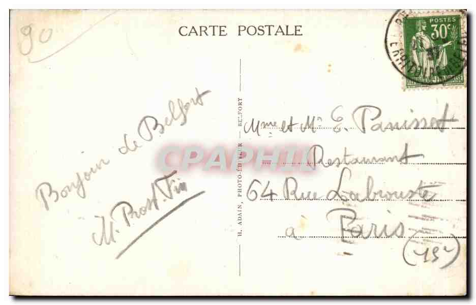 CPA Belfort (Territorie) Place de la Republique Le Chateau et le Lion — Verso