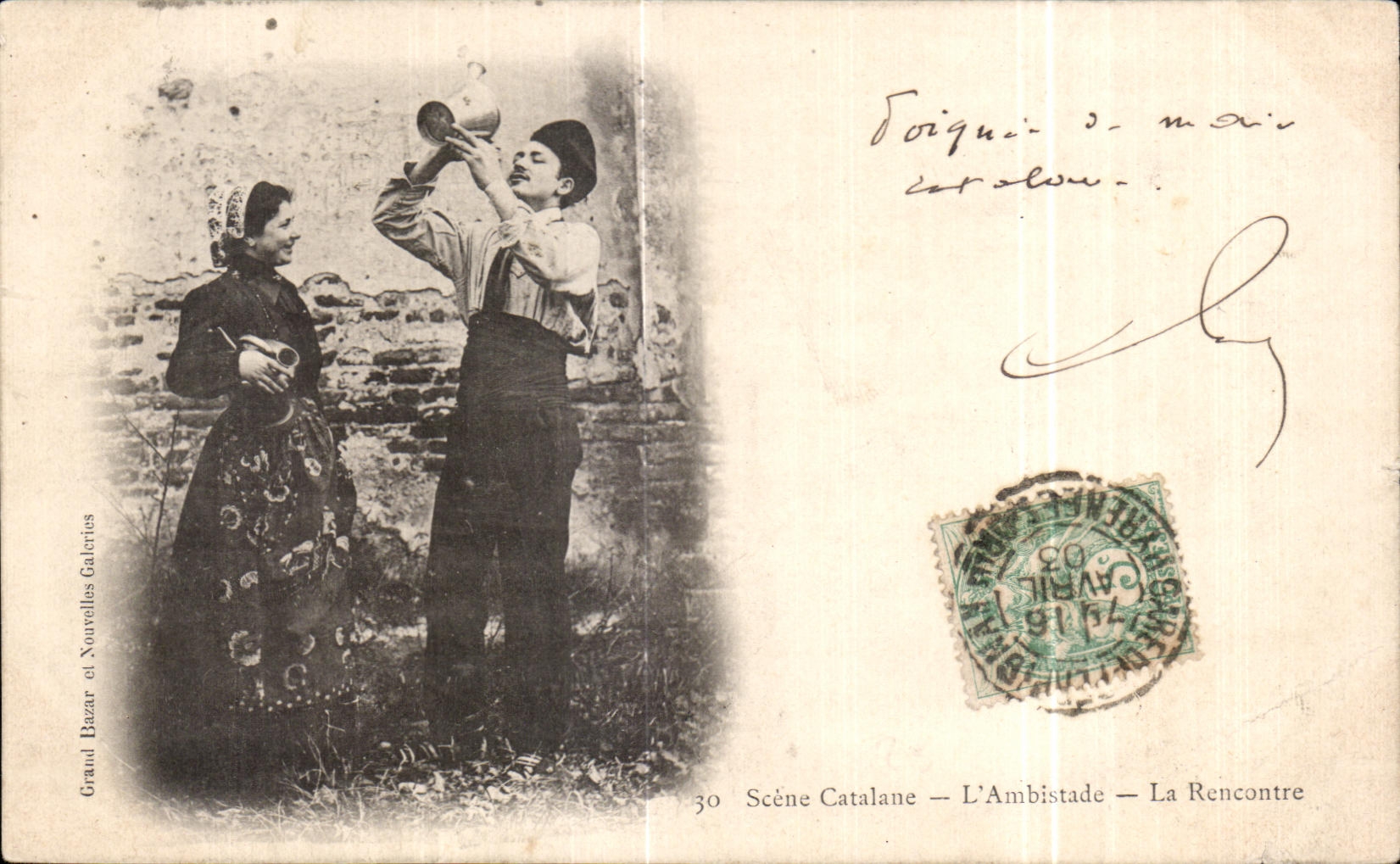 CPA Scene Catalane L Ambistade La Rencontre Folklore Costume 
