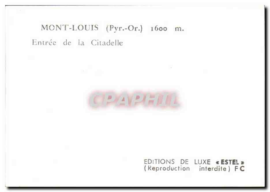 CPA Mont Louis Entree de la Citadelle — Rückseite