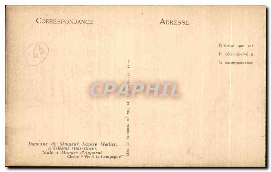 CPA Domaine du Senateur Lazare Weiller a Selestat Salle a Manager  — Rückseite