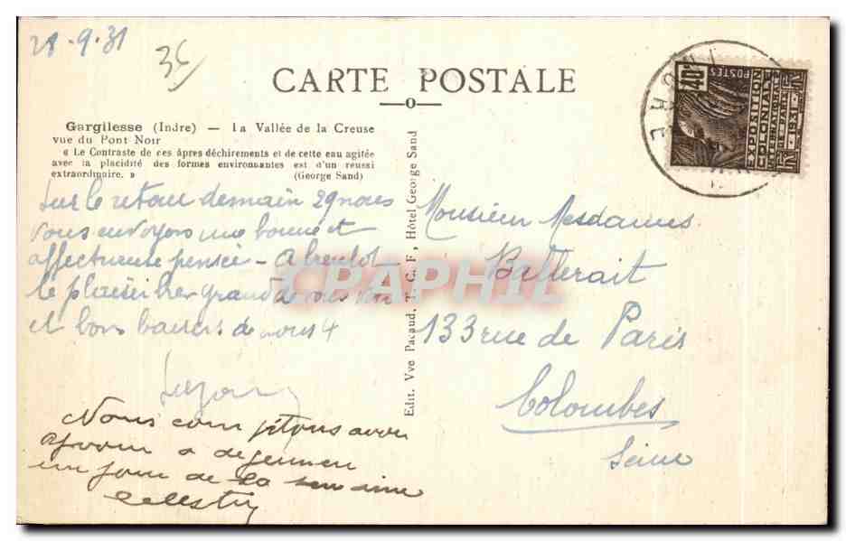 CPA Gargilesse La Vallee de la Creuse Vue Du Pont Nour — Rückseite