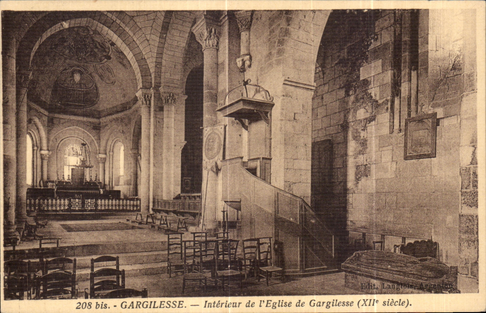 GARGILELLESSE — Intérieur de l'Église de Gargilesse (XIIe siècle) — Edit. Langlois, Argentan