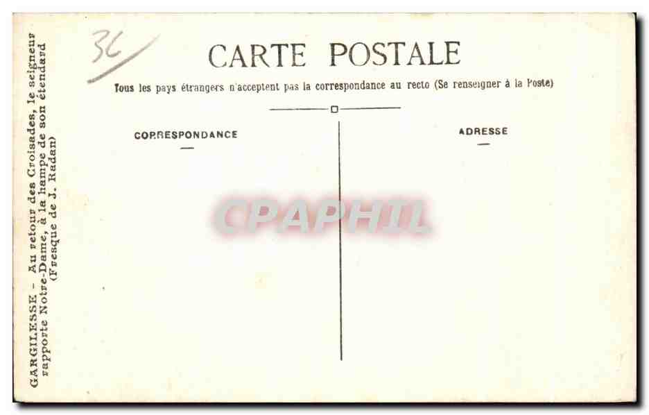 Gargilesse — Au retour des Croisades, à la chapelle de Notre-Dame — (Fresque de J. Radan) — Verso