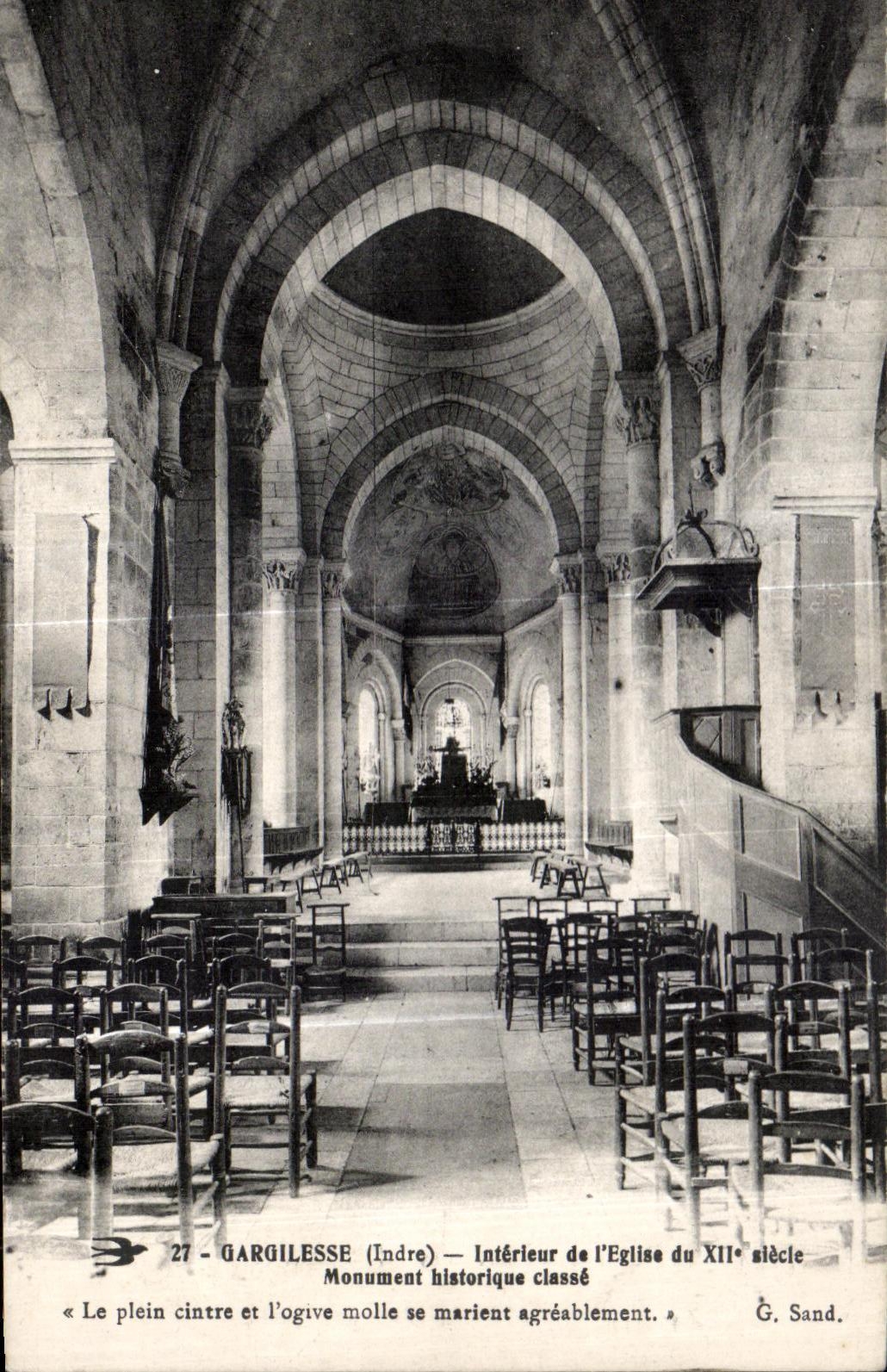 Gargilesse (Indre) — Intérieur de l'église du XIIe siècle — G. Sand. n°27