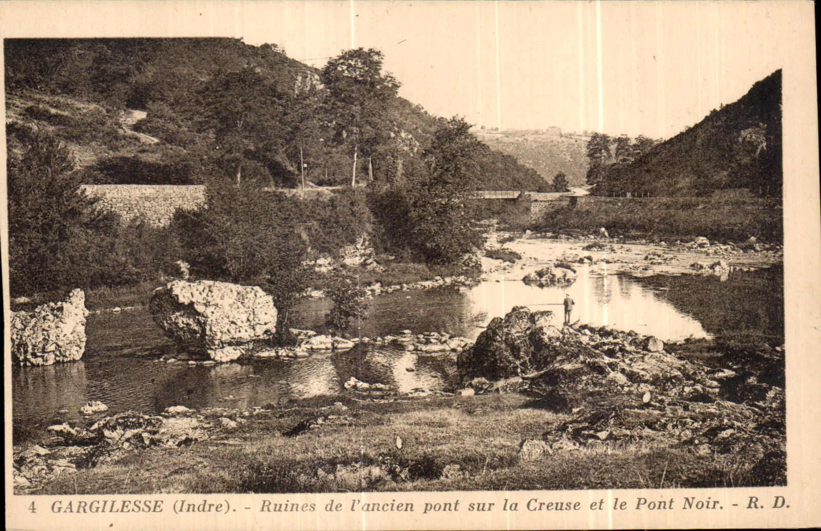 Gargilesse (Indre) — Ruines de l'ancien pont sur la Creuse et le Pont Noir — R. D.