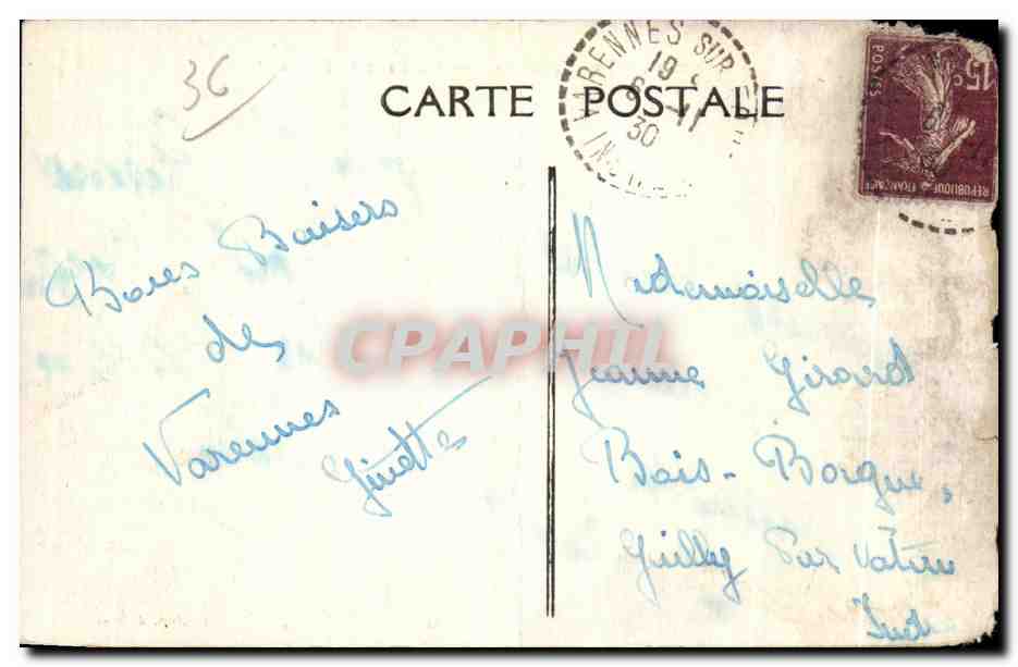 Tarjeta postal antigua Puente sobre el Fouzon en Varennes-sur-Fouzon — Reverso