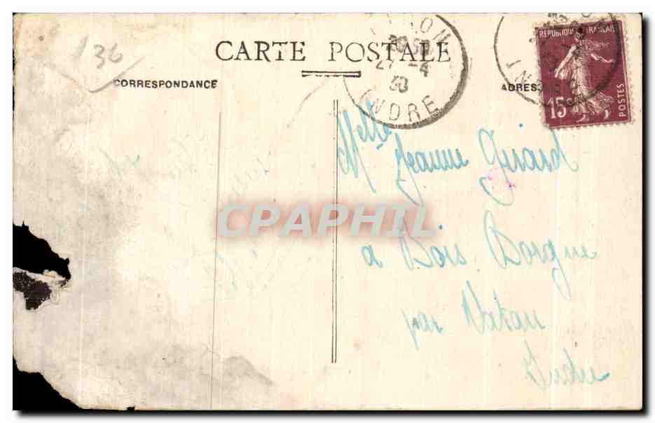 Tarjeta postal antigua Ciron Castillo de Epine — Reverso