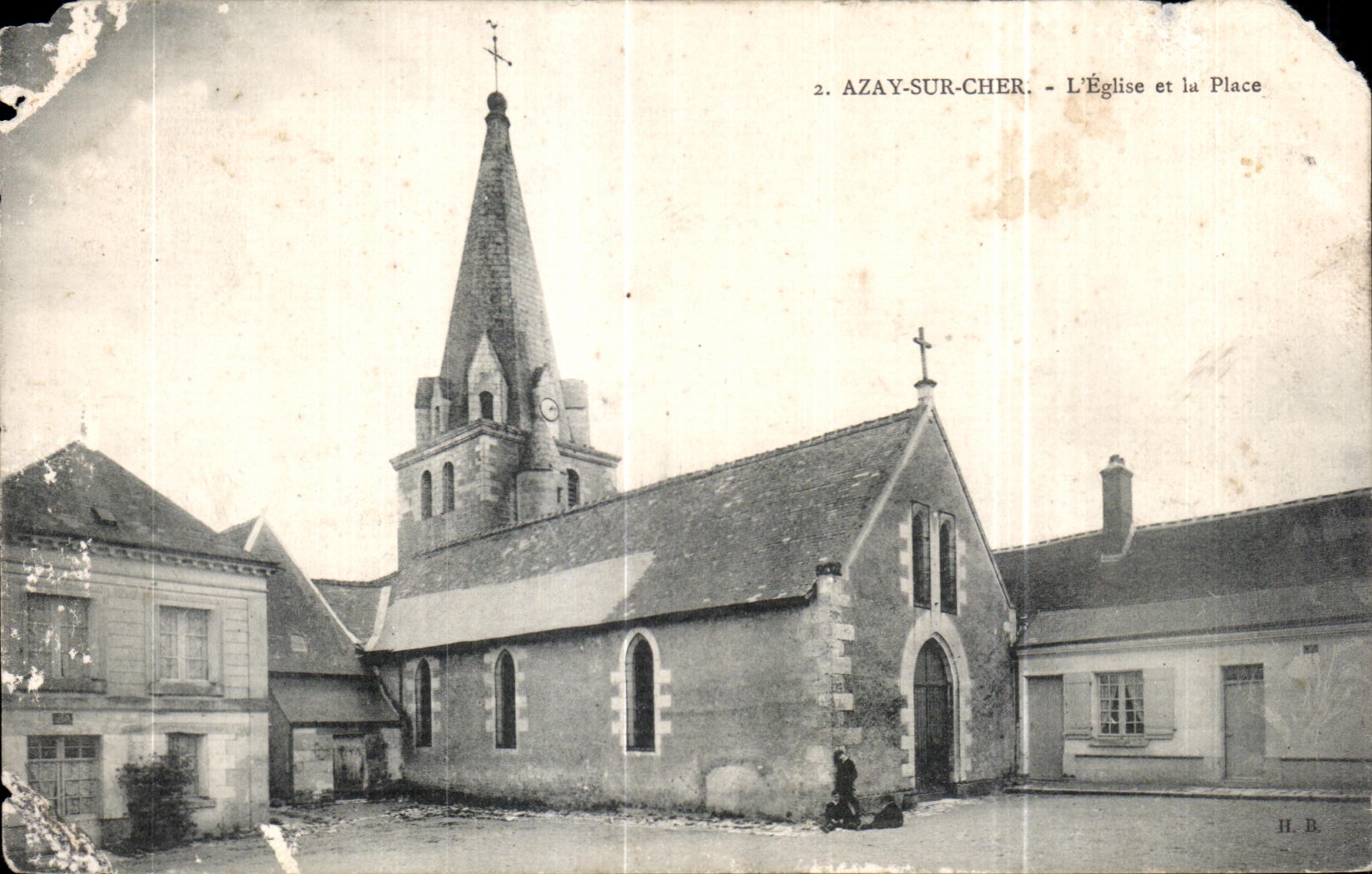 CPA Azay sur Cher L Eglise et la Place