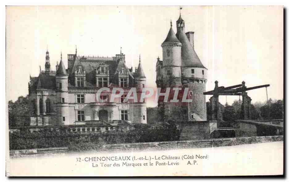 CPA Chenonceaux Le Chateau La TOur des Marques et le Pont Levis 