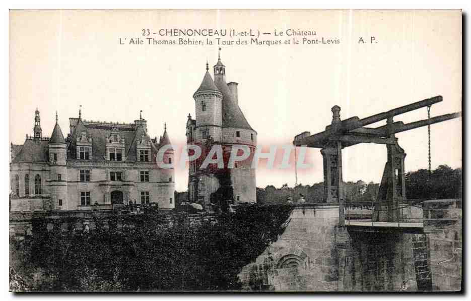 CPA Chenonceaux Le Chateau L Aile Thomas Bohier La TOur des Marques et le Pont Levis