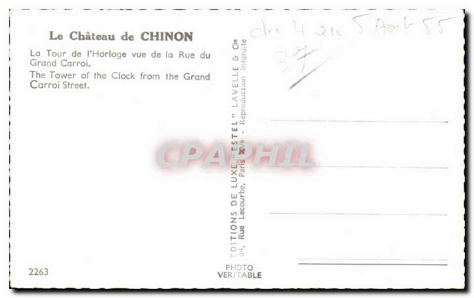 CPA Chinon Chateau de La Tour de L Horloge Vue de la Rue du Grand Carroi — Rückseite
