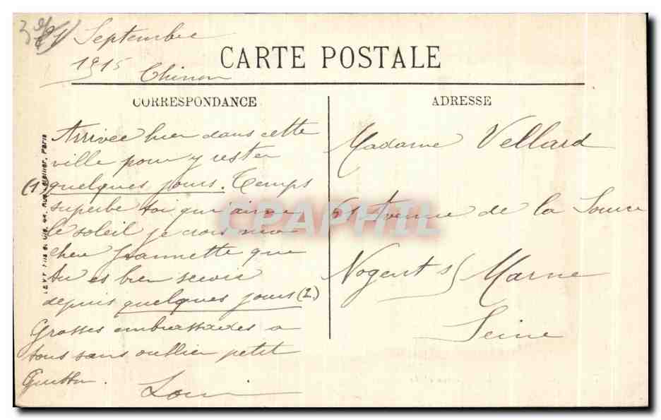 CPA Chinon Le Chateau et la Vienne — Rückseite