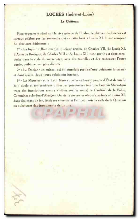 CPA Loches (Indre Loire) Le Chateau — Rückseite