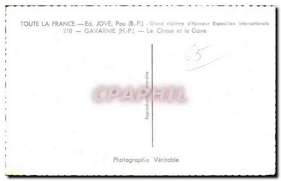 CPA Gavarnie Toute La France ED Jove Le Cirque et le Gave — Verso