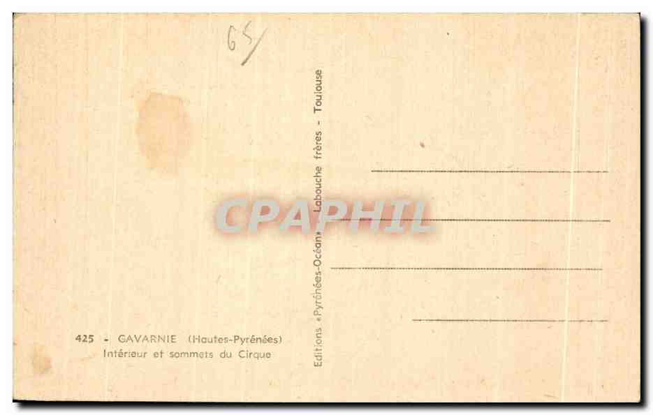 CPA Gavarnie Interieur et Sommets du Cirque — Verso