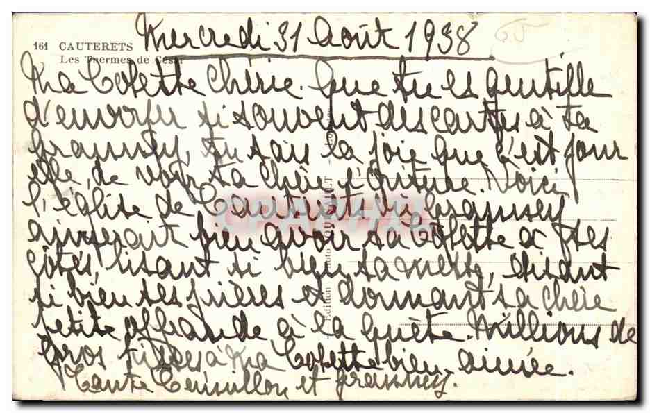 Les Thermes de Cézérat — Vue de la place avec église et monument — Éditeur : Cauterets, n° 461 — Verso