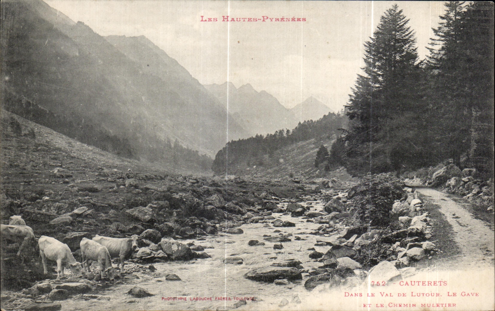 Cauterets — Val de Lutour, le Gave et le chemin muletier — Phototypie Labouche Frères, Toulouse, n°762