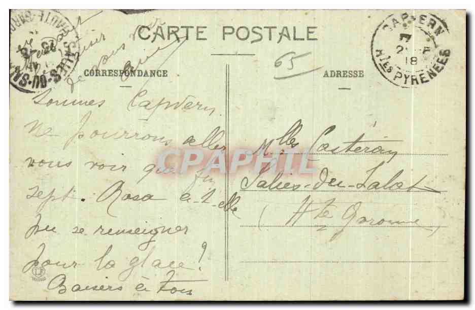 Les Hautes-Pyrénées — La Rue et les Escaliers de la Promenade — Terrasse du Casino — éditeur H. Hébert, n° 380 — Rückseite