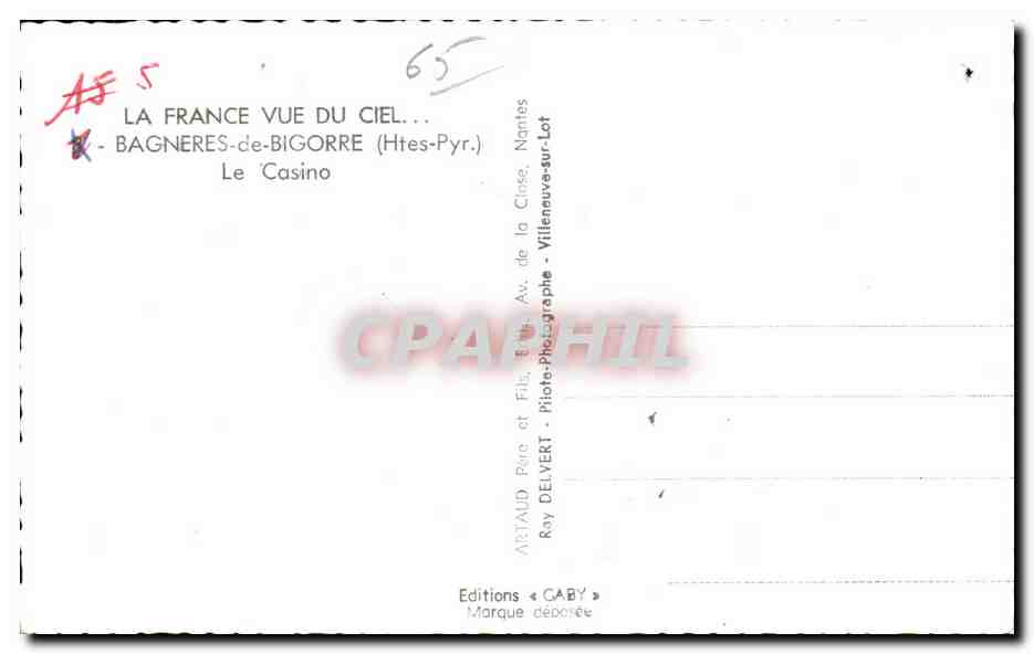 Bagnères-de-Bigorre — Le Casino — Éditions Delvert — Verso