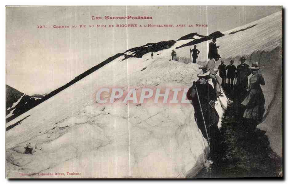 Hautes-Pyrénées — Weg zum Pic du Midi de Bigorre zum Hotel, mit Schnee — Labouche frères, Toulouse