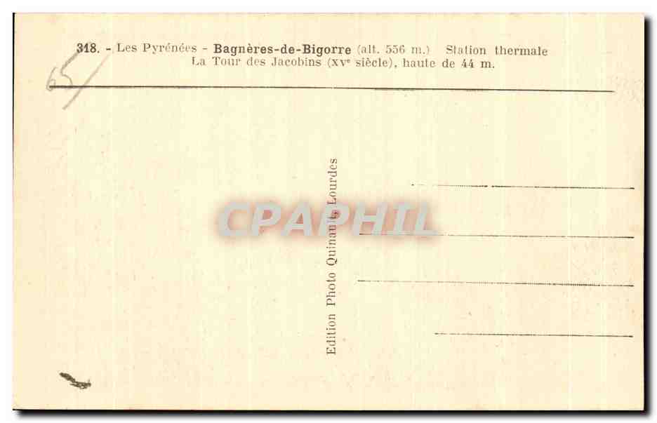 CPA Les Pyrenees Bagneres de Bigorre Station thermale La Tour des Jacobins haute de  — Verso
