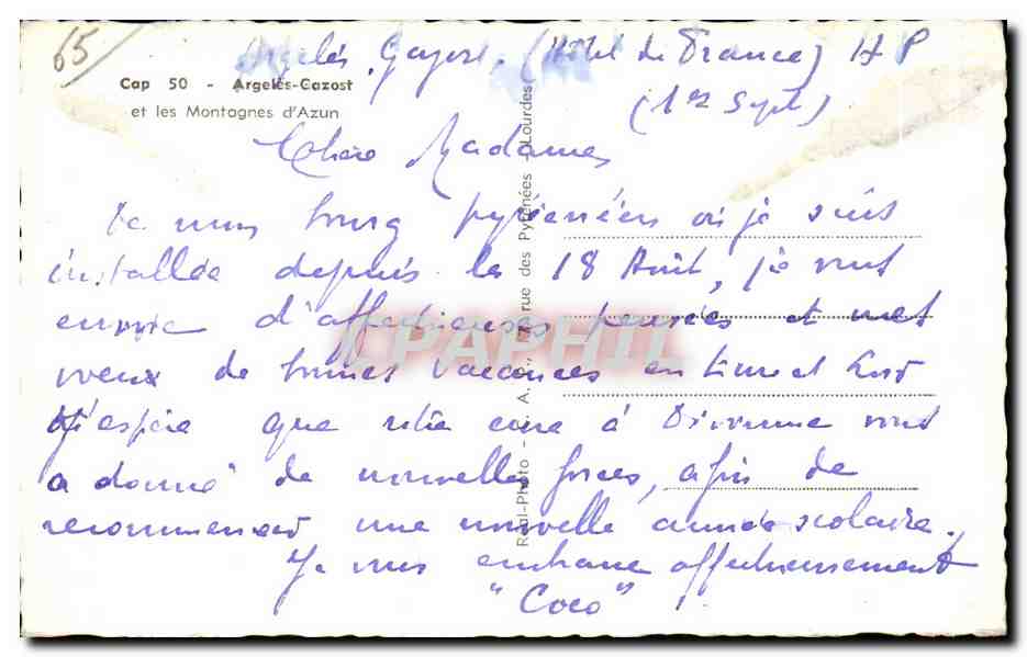CPA Argeles Gazostet les Montagnes d Azun — Rückseite